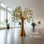 Green and gold metallic metal large tree in a modern conservatory.