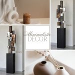 Minimalist Decor sculpture with geometric metal forms, distressed patina, polished accents and a sleek black pedestal.